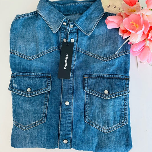 Diesel Blue Denim Jean Jacket with Contrast Stitching