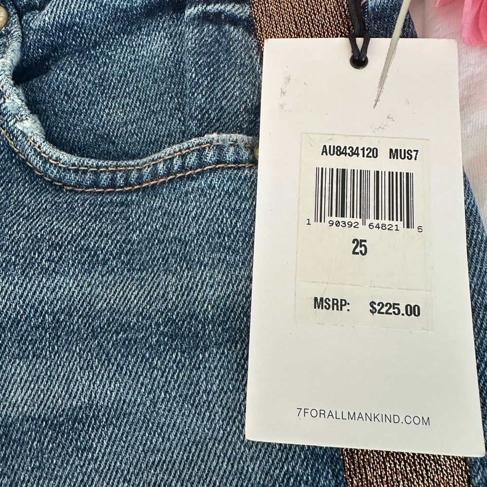 7 For All Mankind High Rise Blue and tan /gold side skinny  Jeans