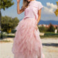 Pink Tiered Maxi  TULE Skirt with Ruffles for Prom
