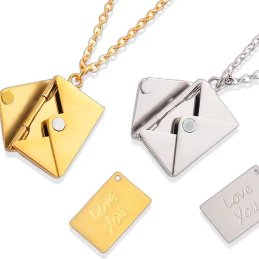 Gold and Silver Envelope Pendant Necklace