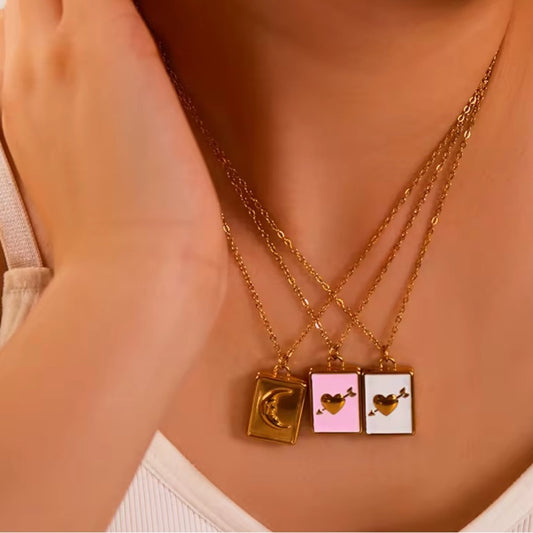 Gold and Pink Heart Pendant Necklace