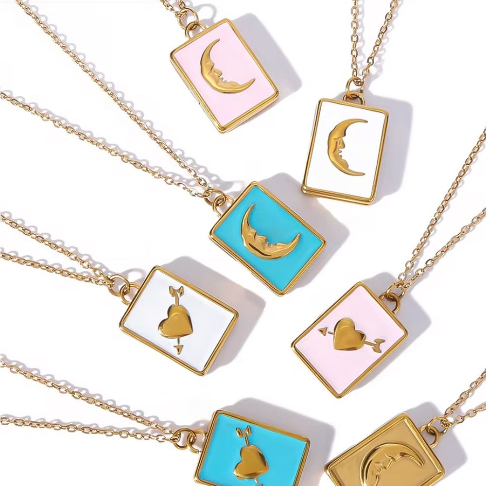 Gold and Pink Heart Pendant Necklace