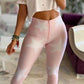 Pink and White High-Waisted Leggings with Sheen: compresión garment material