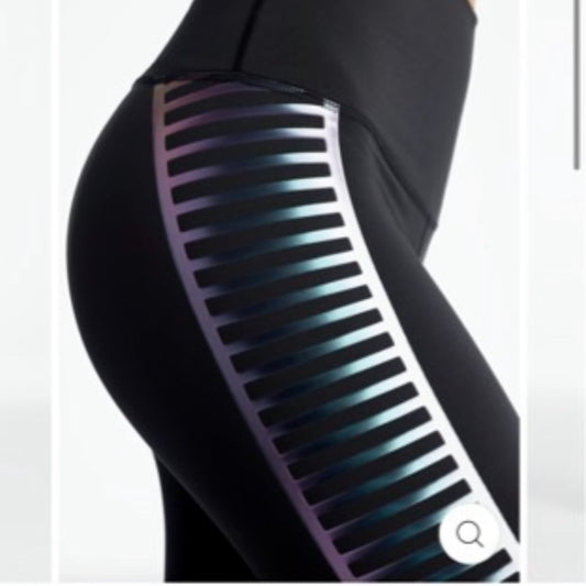 Black and shiny stripe / metallic color  Women's Leggings