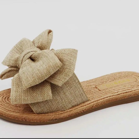 MONACO Women's Tan Bow Slide Sandals