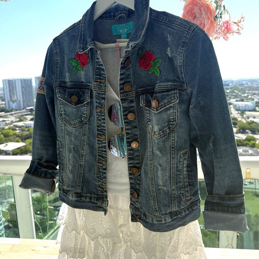 PRINCESS OF GOD Exclusive  design customized  Denim Jacket with Rose Patches