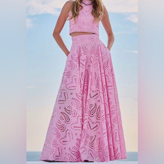 MILANO SET Elegant Pink Maxi Skirt with BEAUTIFUL matching unique top