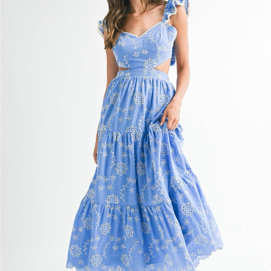 AMALFI Blue and White Ruffled Tiered Maxi Sundress