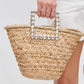 MILANO artisan  Woven Clutch  with crystal handles and  unique Texture