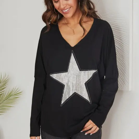 Black and Silver Long Sleeve Sweater Tee