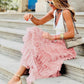 CINDERELLA Ruffled Pink Maxi Skirt for Cocktail Events