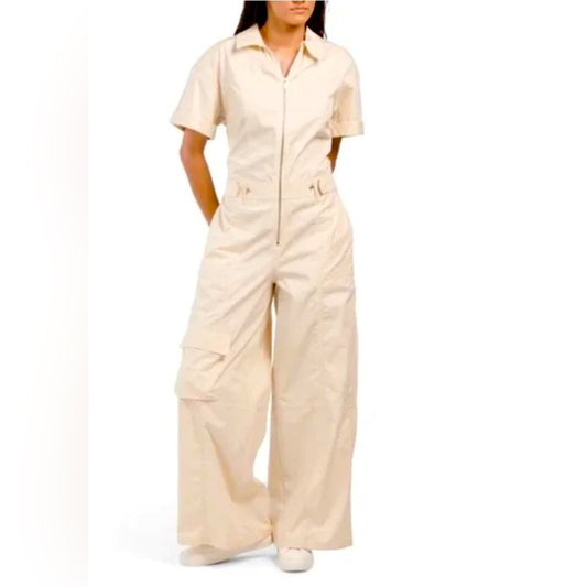 ZARA Women's Cotton Zip Up Cargo Jumpsuit Wide Leg Relaxed Fit NWT final sale
