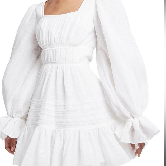Aje White Pleated Sundress with Bishop Sleeves