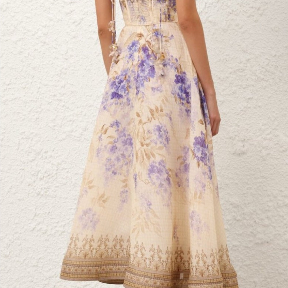 HERMOSA Cream and purple  A-line Sleeveless elegant dress final sale