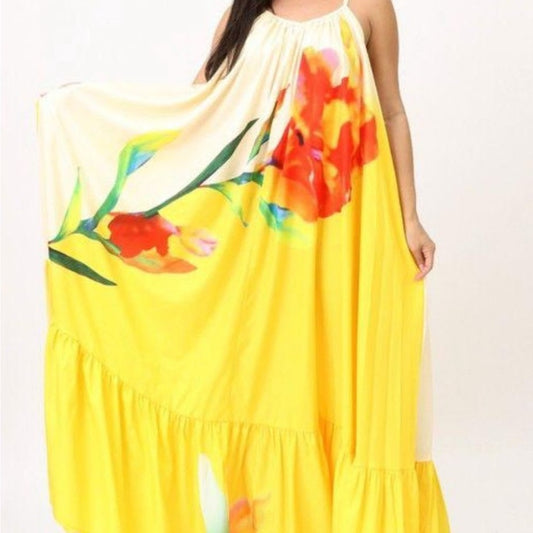 GARDENIA Floral Yellow Maxi Dress