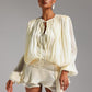 COPY - SAN TORINI Cream Long Sleeve Pleated Blouse with Tie Front