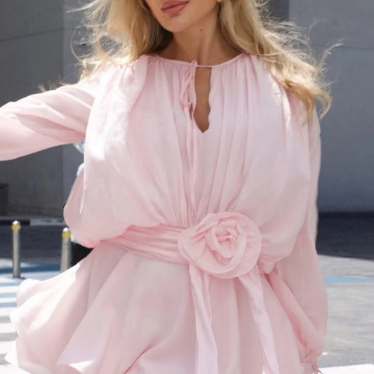 AMALFI Elegant Pink Dress with Floral Detail