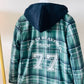 Green Plaid Jacket with attached dark blue  Hoodie,  unisex, final sale