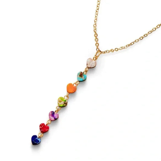 Chakra high end natural stones Heart Pendant Necklace 18 K Gold plated