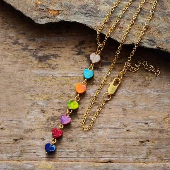 Chakra high end natural stones Heart Pendant Necklace 18 K Gold plated