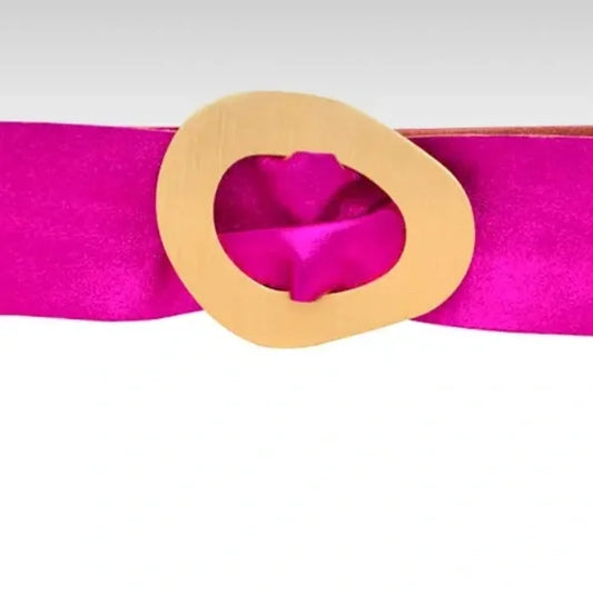 ITALIAN real leather, metallic Vibrant Fuchsia Belt with Elegant Gold Buckle