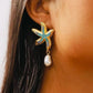 ESTRELLA DE MAR Gold Starfish Earrings with Blue Crystals and Pearl Drops